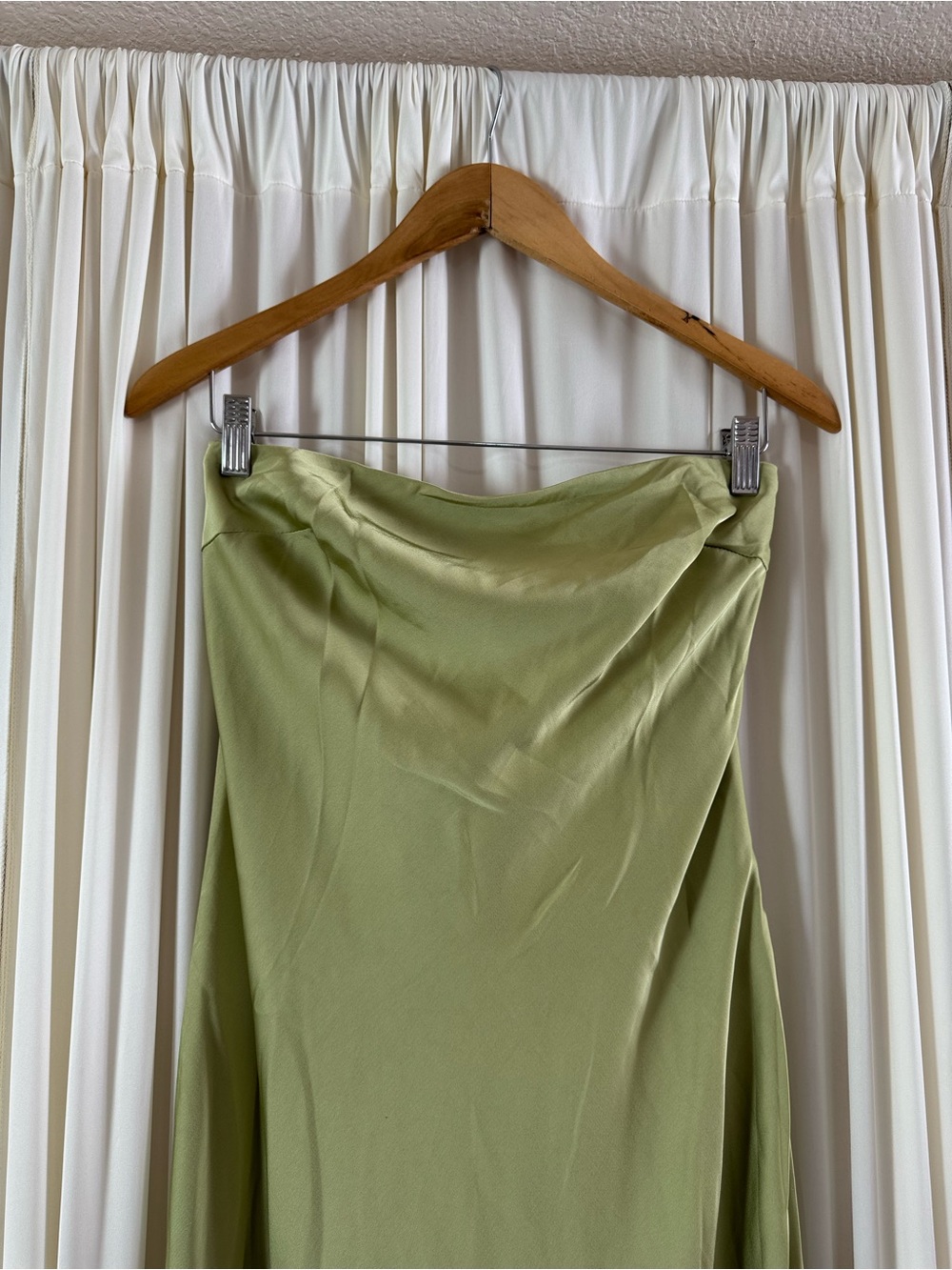 Princess Polly Haley Sage Green Satin Strapless Tie Back Maxi Dress Spring Vacay - Picture 4 of 8